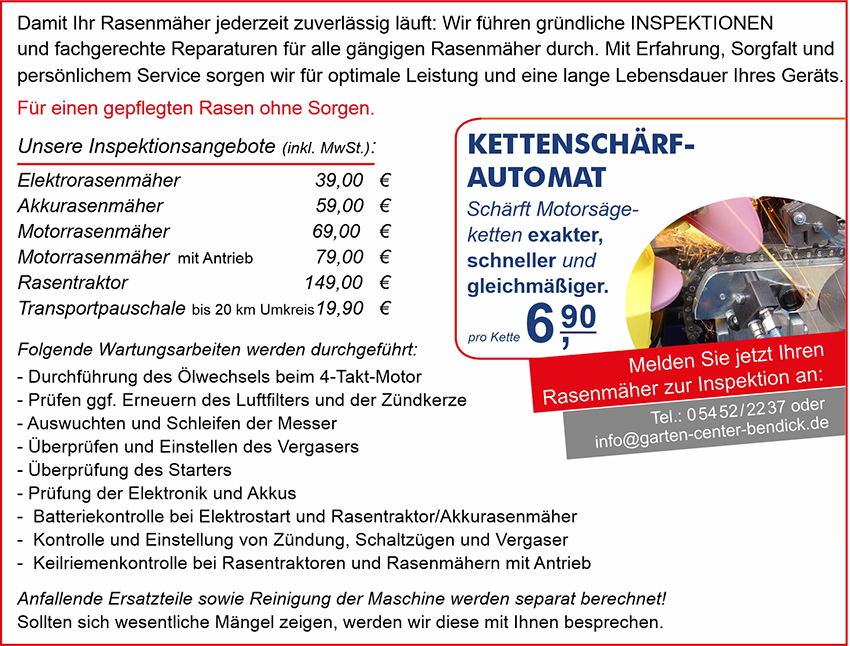 Motorgeräte Winterinspektion bei Bendick in Mettingen