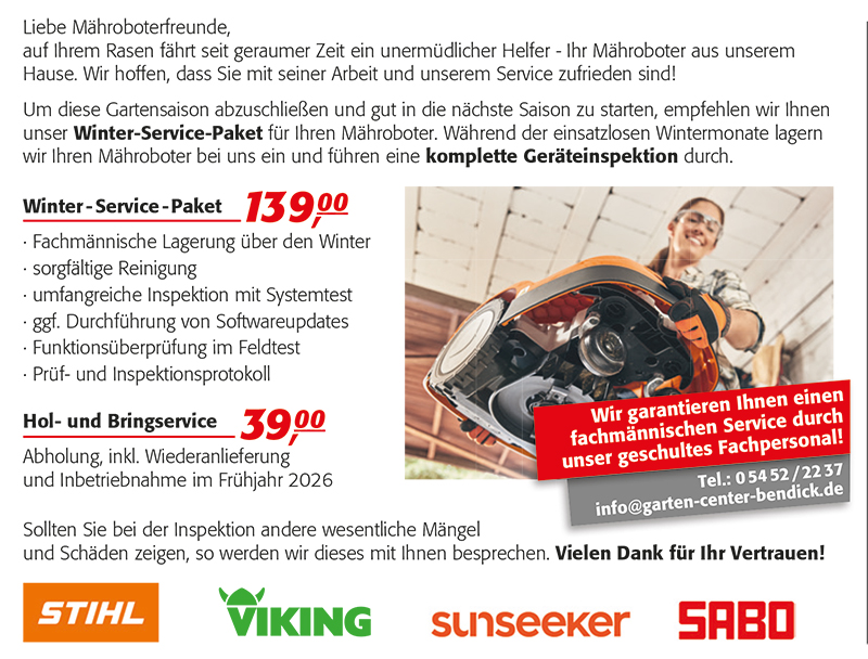 Mähroboterinspektion bei Bendick in Mettingen